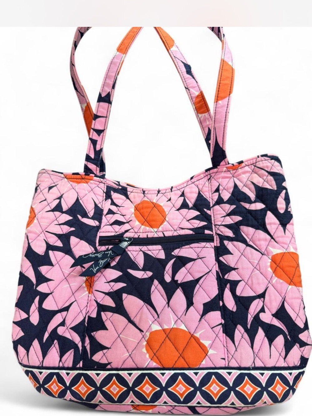 Vera Bradley Pink, Navy & Orange Quilted Floral Tote